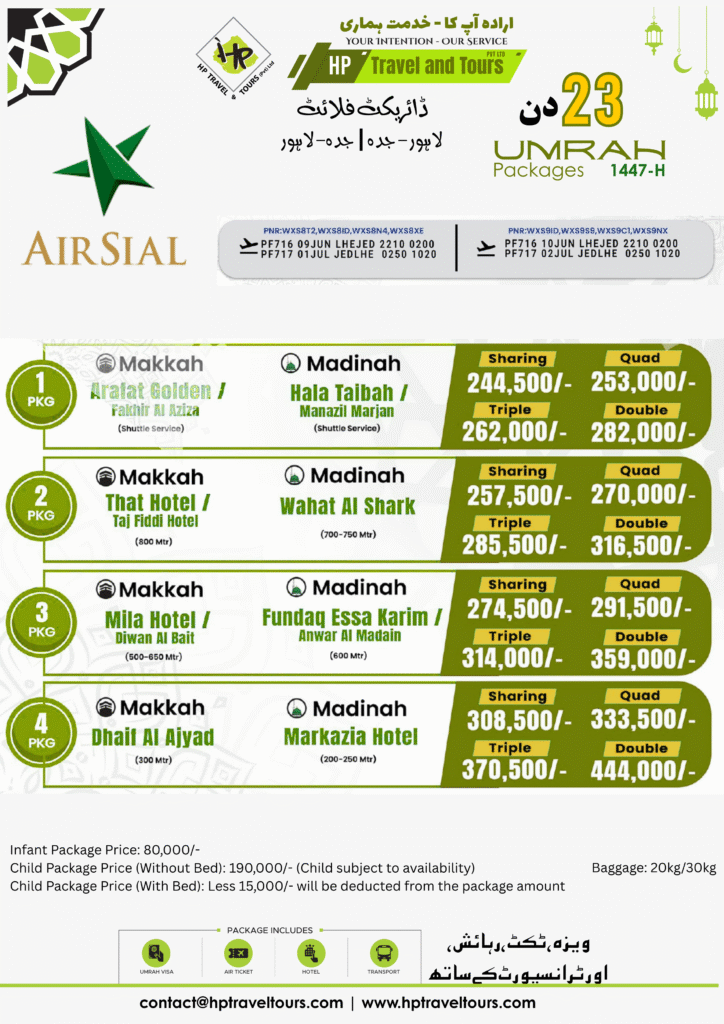 Best 20, 21 and 23 Days Umrah Package from Lahore – Pakistan