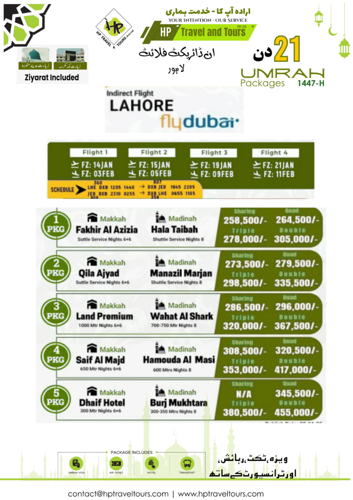 Best 20, 21 and 23 Days Umrah Package from Lahore – Pakistan