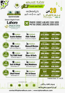 Best 20, 21 and 23 Days Umrah Package from Lahore